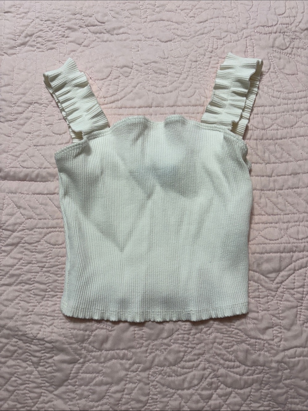 Women’s Cream Ruffled Strap Knit Tank Top